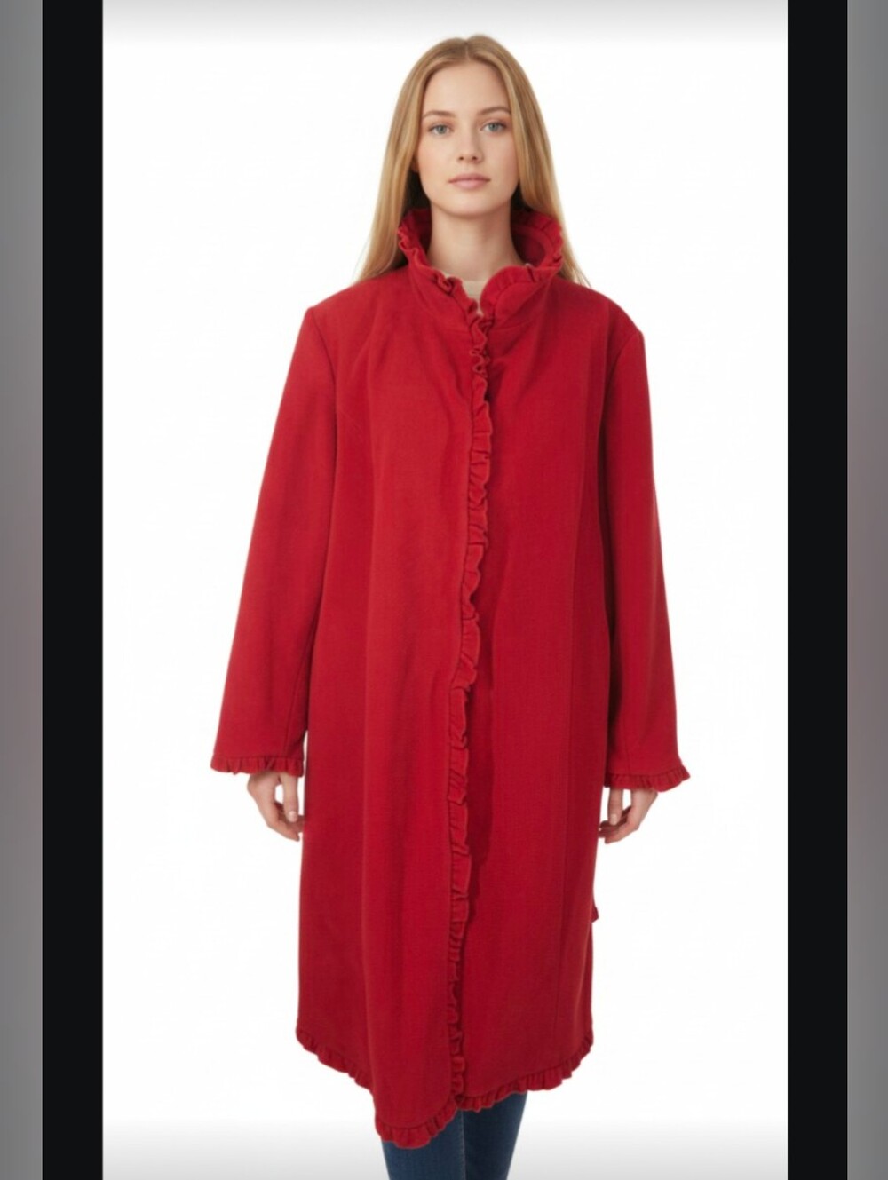 LARRY LEVINE! GORGEOUS ROUGE RED WOOL BLEND RUFFLED DETAIL COAT, OVERCOAT! SZ 3X